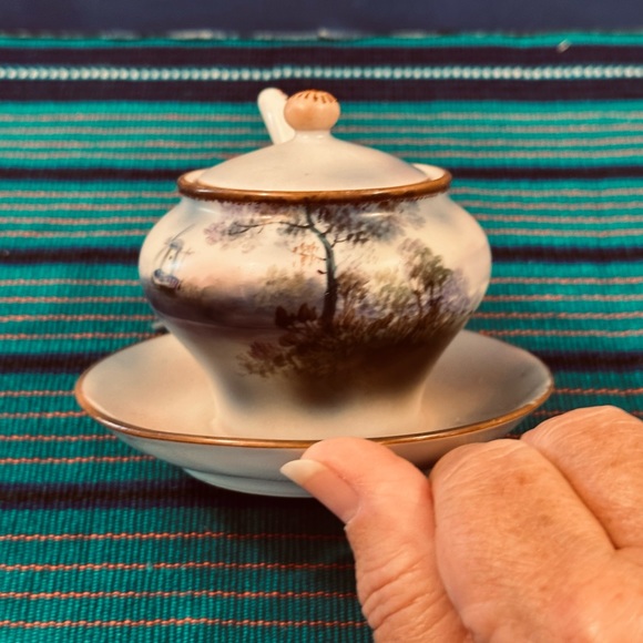 VTG Noritake Sugar Bowl Spoon Jelly Jam Mayonnaise Covered Attached Plate Japan - Picture 2 of 9